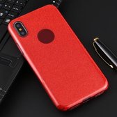 Voor iPhone XS / X volledige dekking TPU + pc Glittery poeder beschermende achterkant van de behuizing (rood)