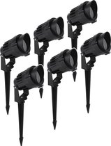 6x HOFTRONIC Renzo cap - Tuinspot voor buiten - LED - Zwart - 3000K Warm wit - Waterdicht - Extra compacte lichtbundel - 5 Watt - 320 Lumen - 230V - Prikspot met grondspies - Richtbaar - Alum
