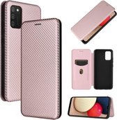 Voor Samsung Galaxy A02s Carbon Fiber Texture Magnetische Horizontale Flip TPU + PC + PU Leather Case met Card Slot (Pink)