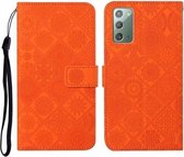 Voor Samsung Galaxy Note20 etnische stijl reliëf patroon horizontale flip lederen tas met houder & kaartsleuven & portemonnee & lanyard (oranje)