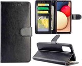 Voor Samsung Galaxy A02S Crazy Horse Textuur Lederen Horizontale Flip Beschermhoes met Houder & Kaartsleuven & Portemonnee & Fotolijst (Zwart)
