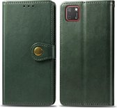 Voor Huawei Y5P 2020 retro effen kleur lederen gesp telefoonhoes met sleutelkoord en fotolijst en kaartsleuf en portemonnee en standaardfunctie (groen)