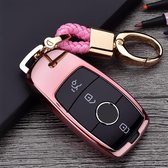 Galvaniserende TPU autosleutelhoes met enkele schaal met sleutelring voor Mercedes-Benz E (roze)