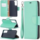 Voor Samsung Galaxy S21 5G Litchi Textuur Pure Kleur Horizontale Flip Leren Case met Houder & Kaartsleuven & Portemonnee & Lanyard (Groen)