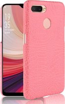 Voor Oppo A12 Shockproof Crocodile Texture PC + PU Case (roze)