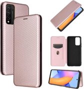 Voor Huawei Honor 10X Lite Carbon Fiber Texture Magnetische Horizontale Flip TPU + PC + PU Leather Case met Card Slot (Pink)