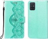 Voor Samsung Galaxy A71 4G Flower Vine Embossing Pattern Horizontale Flip Leather Case met Card Slot & Holder & Wallet & Lanyard (Green)