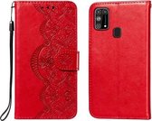 Voor Samsung Galaxy M31 Flower Vine Embossing Pattern Horizontale Flip Leather Case met Card Slot & Holder & Wallet & Lanyard (Red)