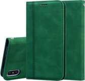 Voor iPhone XS Max Frosted Business Magnetische horizontale flip PU lederen tas met houder en kaartsleuf en lanyard (groen)
