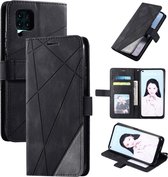 Voor Huawei P40 Lite Skin Feel Splicing Horizontale Flip Leren Case met Houder & Kaartsleuven & Portemonnee & Fotolijst (Zwart)