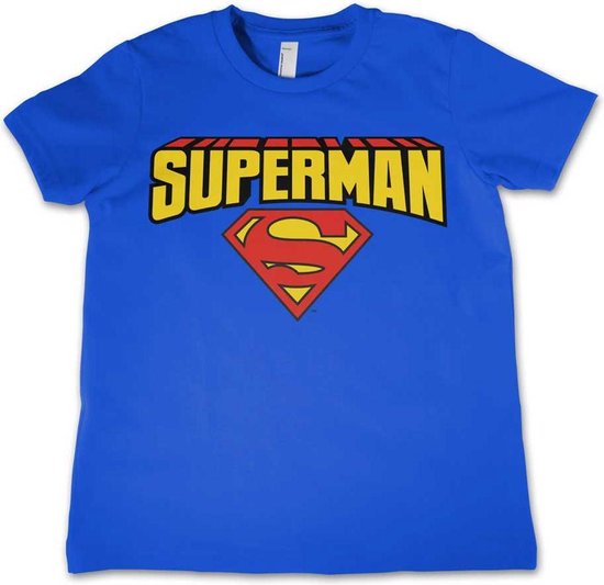 Superman - Blockletter Logo kinder T-shirt blauw - Superhelden merchandise strips - jaar - Hybris