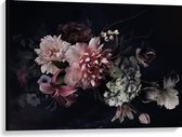 Canvas  - Donker Boeket met Roze Bloemen - 100x75cm Foto op Canvas Schilderij (Wanddecoratie op Canvas)