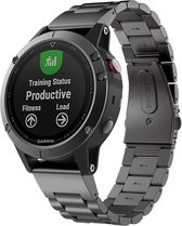 Shop4 - Garmin Fenix 6X Bandje (ook Pro, Solar en Sapphire) - Roestvrijstaal Zwart