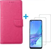 Oppo A73 5G 2020 - Bookcase Roze - portemonee hoesje met 2 stuks Glas Screen protector