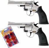 2x stuks plaffertjes speelgoed pistolen/revolvers met 12 schoten magazijn - Cowboy verkleed wapens pistolen - Met 288 shots