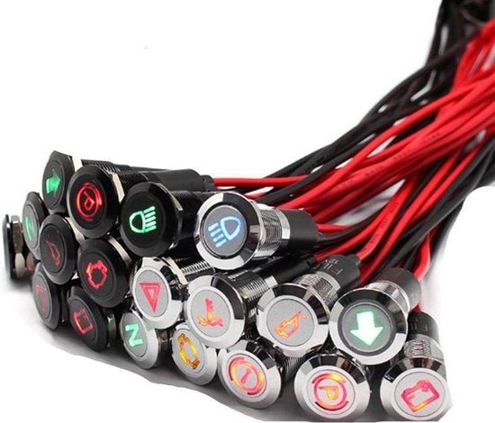 Voyants Témoins LED 12V Pour Tableau De Bord - Symboles Métalliques 8-16 Mm - Pour Voiture, Bateau, Warning