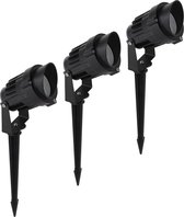 3x HOFTRONIC Renzo cap - Tuinspot voor buiten - LED - Zwart - 3000K Warm wit - Waterdicht - Extra compacte lichtbundel - 15 Watt - 900 Lumen - 230V - Prikspot met grondspies - Richtbaar - Alu