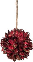 J-Line Bal Hangend Blad Dieprood/Glitter Goud
