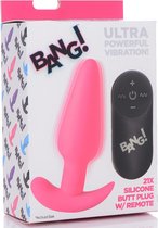21X Vibrating Silicone Butt Plug with Remote Control - Pink - Butt Plugs & Anal Dildos