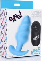 21X Vibrating Silicone Swirl Butt Plug with Remote - Blue - Butt Plugs & Anal Dildos