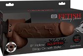 Fetish Fantasy 9" Hollow Squirting Strap-On with Balls, Brown - Realistic Dildos - Strap On Dildos