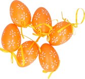 6x stuks Pasen/paas hangdecoratie paaseieren oranje 6 cm. Pasen versieringen thema/paastakken decoratie eieren