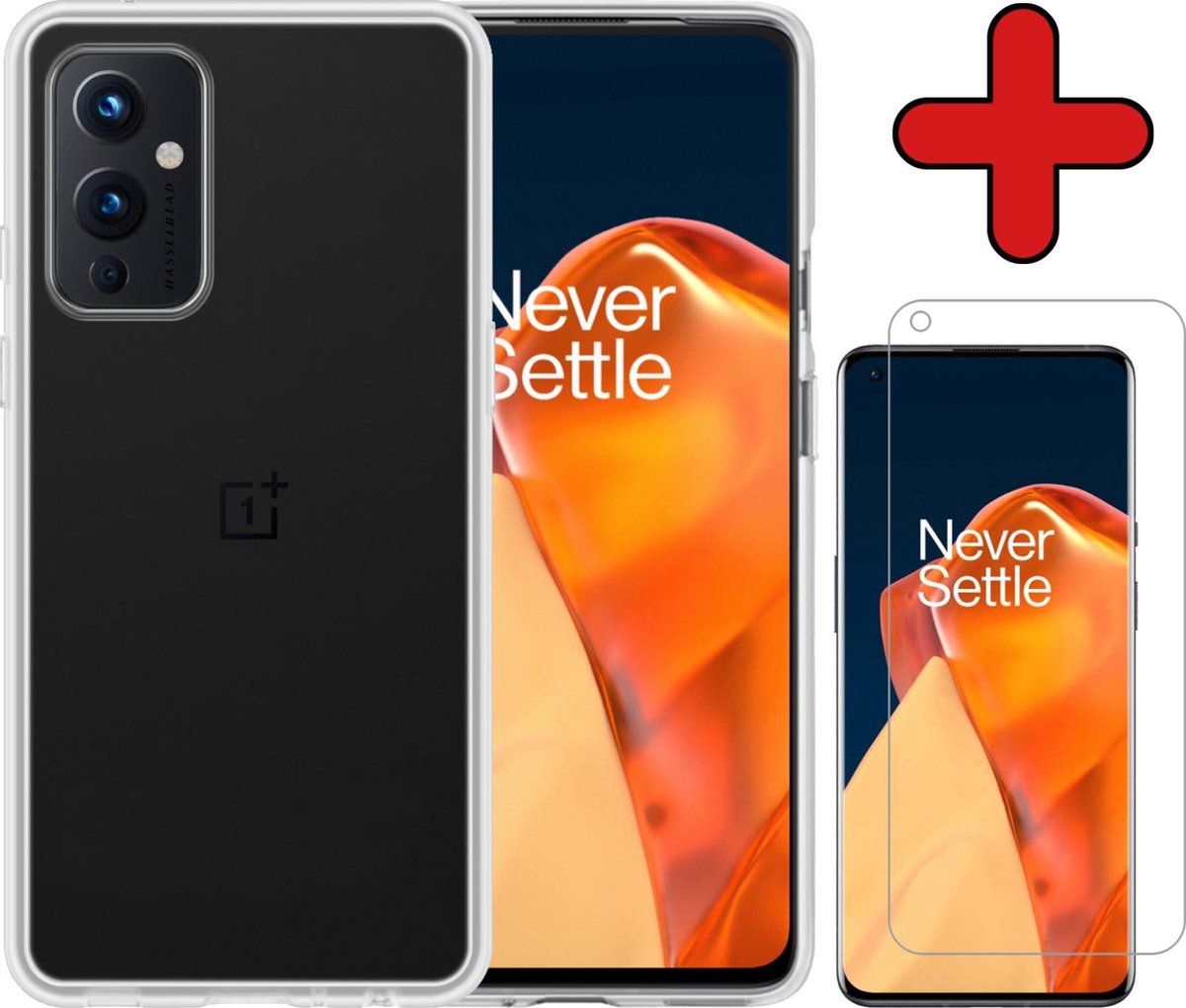 Hoesje - Met Screenprotector - Geschikt voor OnePlus 9 - Sterk & Shockproof - Telefoon Hoes - Back Cover - Siliconen Case - Telefoonhoes - Transparant