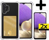 Samsung A32 5G Hoesje Pasjeshouder Case Met 2x Screenprotector - Samsung Galaxy A32 5G Pasjeshouder Card Case Hoesje Met 2x Screenprotector - Transparant