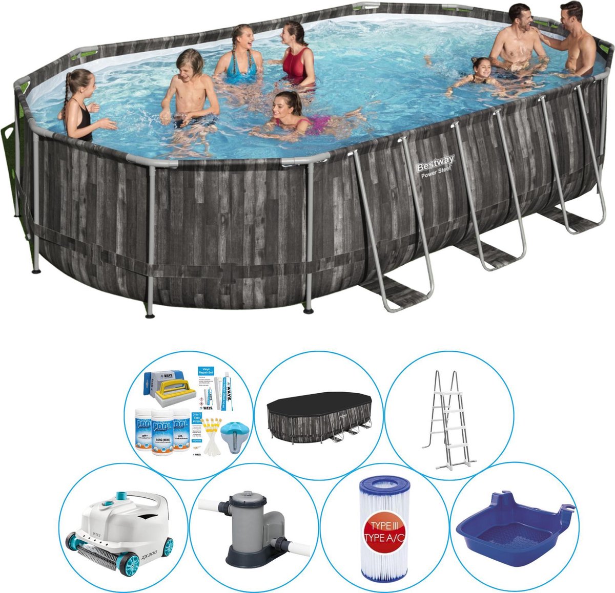 Power Steel Ovaal 610x366x122 cm - Zwembad Super Deal