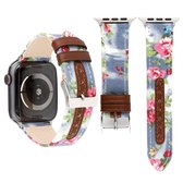 Denim bloemenpatroon lederen horlogebandje voor Apple Watch Series 3 & 2 & 1 38 mm (babyblauw)