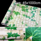 Groen Blad Witte Baksteen Creatieve 3D Steen Baksteen Decoratie Behang Stickers Slaapkamer Woonkamer Muur Waterdicht Behangrol, Afmeting: 45 x 1000cm