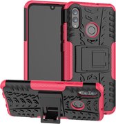 Tire Texture TPU + PC Shockproof Case voor Huawei Honor 10 Lite / P Smart (2019), met houder (roze)