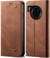 Voor huawei mate 30 denim textuur casual stijl horizontale flip lederen tas met houder en kaartsleuven en portemonnee (bruin)