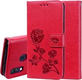 Rose reliÃ«f horizontaal Flip PU lederen tas voor Galaxy A40, met houder & kaartsleuven & portemonnee (rood)
