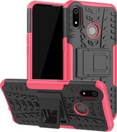 Tire Texture TPU + PC Shockproof Case voor OPPO Realme 3, met houder (roze)