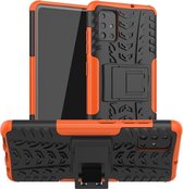 Voor Galaxy A51 Tire Texture Shockproof TPU + PC beschermhoes met houder (oranje)