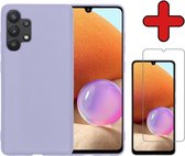 Samsung A32 5G Hoesje Lila Siliconen Case Met Screenprotector - Samsung Galaxy A32 5G Hoes Silicone Cover Met Screenprotector - Lila