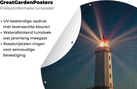 Affiche de jardin Phare découpé rond - Phare brûlant la nuit Affiche de jardin - Affiche de jardin ronde 150x150 cm - Toile de jardin / Toile d'extérieur / Peintures pour l'extérieur (décoration de jardin)