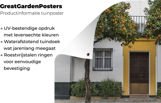 Poster Porte colorée dans le jardin espagnol de Santa Cruz 120x80 cm - Toile de jardin / Toile d'extérieur / Peintures pour l'extérieur (décoration de jardin)