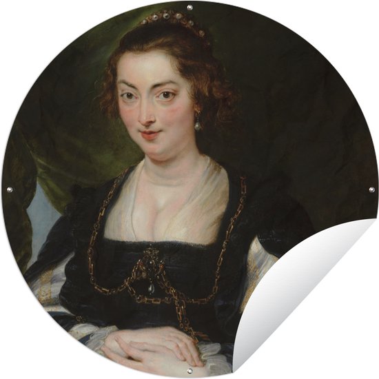 Tuincirkel Portret van een jonge vrouw - Schilderij van Peter Paul Rubens - 90x90 cm - Ronde Tuinposter - Buiten