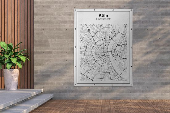 Décoration Décoration murale Extérieure Plan de Ville - Zwart Wit - Cologne - 120x160 cm