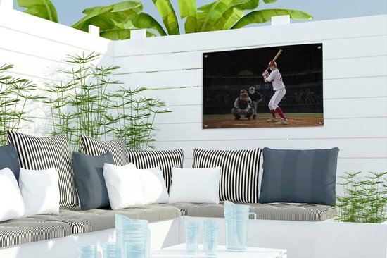 Décoration de jardin Le frappeur essaie de frapper la balle de baseball - 60x40 cm - Affiche de jardin - Toile de jardin - Affiche d'extérieur