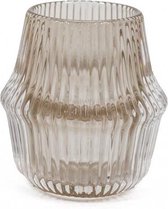Glazen waxinelichtje/kaarsenstandaard zalm - Kolony - kaarsenhouder - glas - geribbeld glas