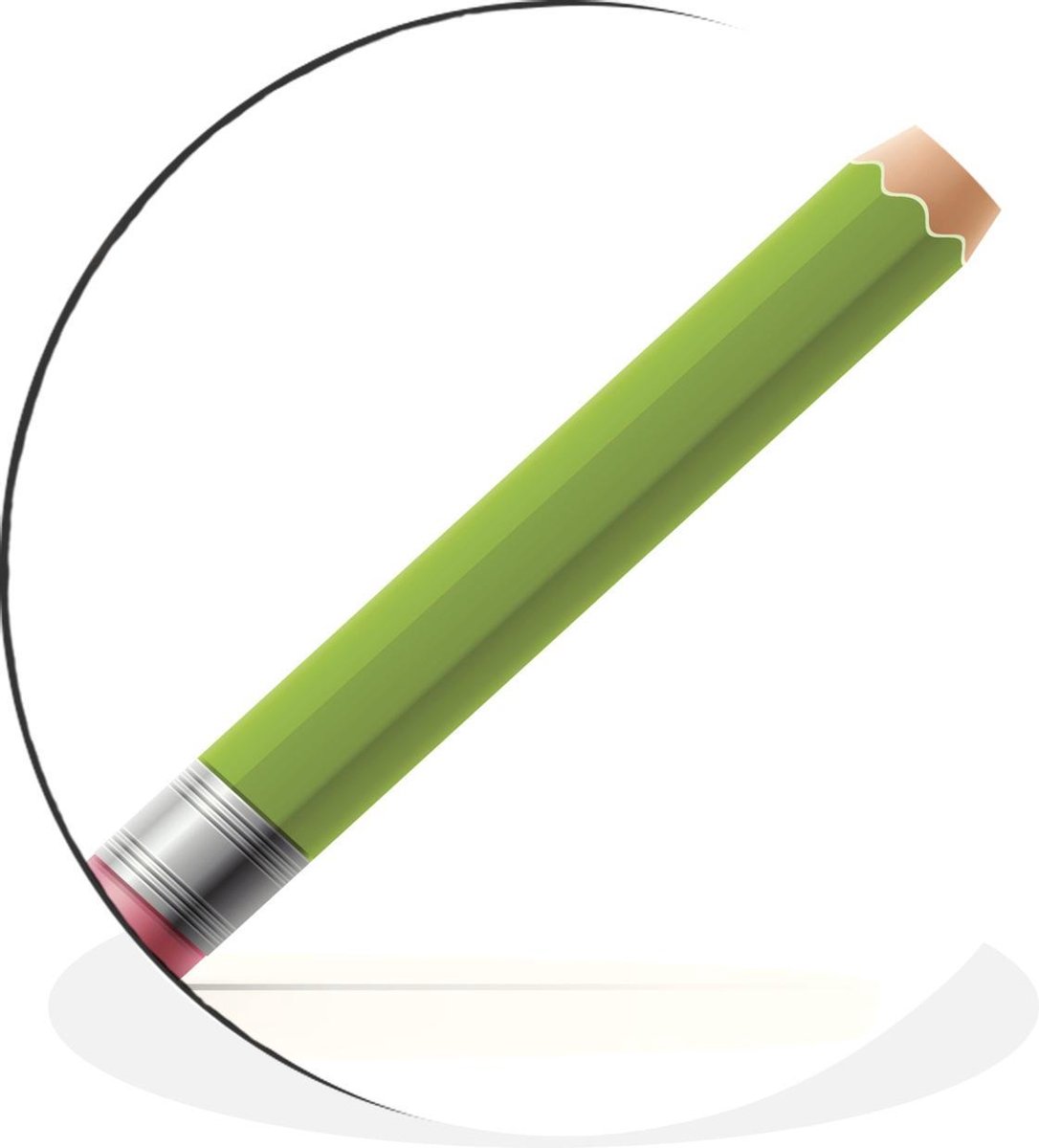 Wandcirkel Gum illustratie aluminium - een groen potlood met een gum - ⌀ 30 cm