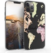 kwmobile telefoonhoesje voor Apple iPhone 12 Pro Max - Hoesje voor smartphone in zwart / meerkleurig / transparant - Travel Wereldkaart design