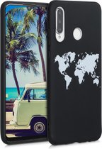 kwmobile telefoonhoesje compatibel met Huawei P30 Lite - Hoesje voor smartphone in wit / zwart - Wereldkaart design