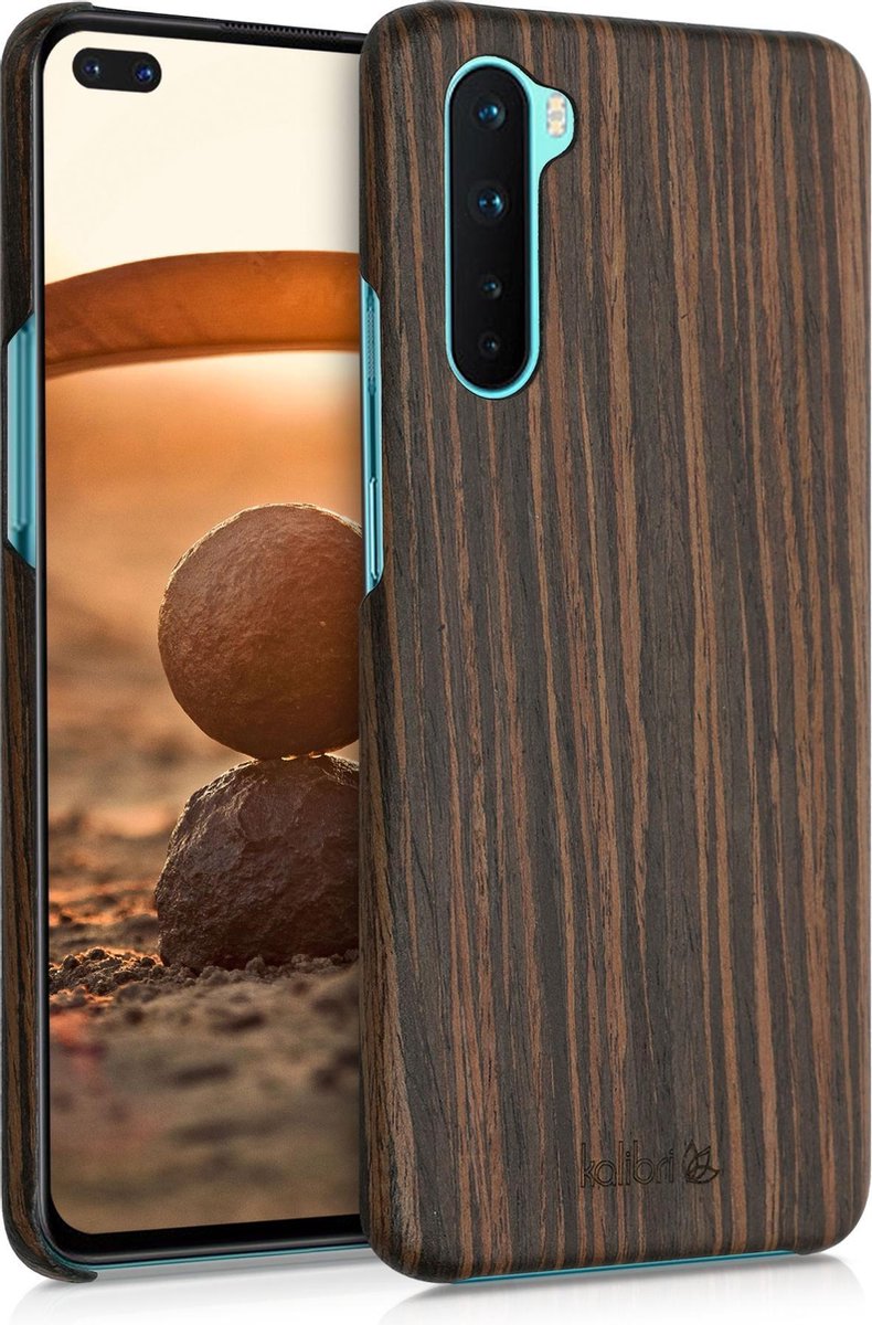 kalibri hoesje geschikt voor OnePlus Nord - Beschermende telefoonhoes van hout - Slank smartphonehoesje in bruin