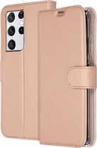 Samsung Galaxy S21 Ultra Hoesje Met Pasjeshouder - Accezz Wallet Softcase Bookcase - Rosé Goud