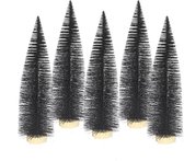 Dennenboom zwart glitter - 25 cm - set van 5 stuks