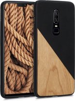 kwmobile hoesje voor OnePlus 6 - Backcover in zwart / bruin -Smartphonehoesje - Twee Kleuren Hout design
